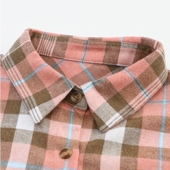 RESTOCKED Lightweight Spring Plaid Top, button down, pink/brown color pattern - Picture 14 of 15